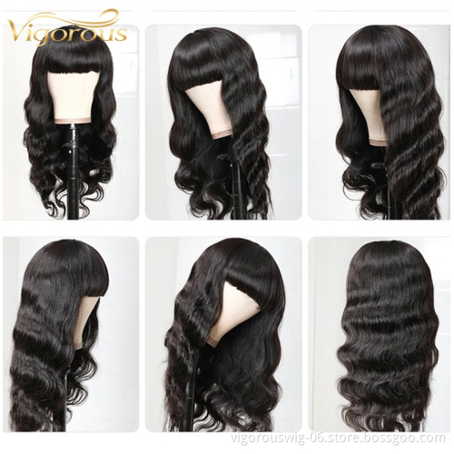 Vigorous deep wave natural extension curly cuticle aligned cheap supplier for women 100% human hair wigs with bangs